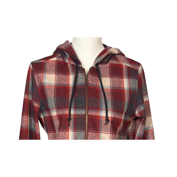 Pendleton Zip Up Hoodie Jacket Red Size Petite Small Plaid Wool Pockets Layering - Picture 4 of 8